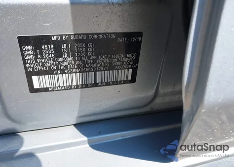 2019 Subaru Legacy 2.5I Sport из США, поврежденный, VIN 4S3BNAR65K3012931